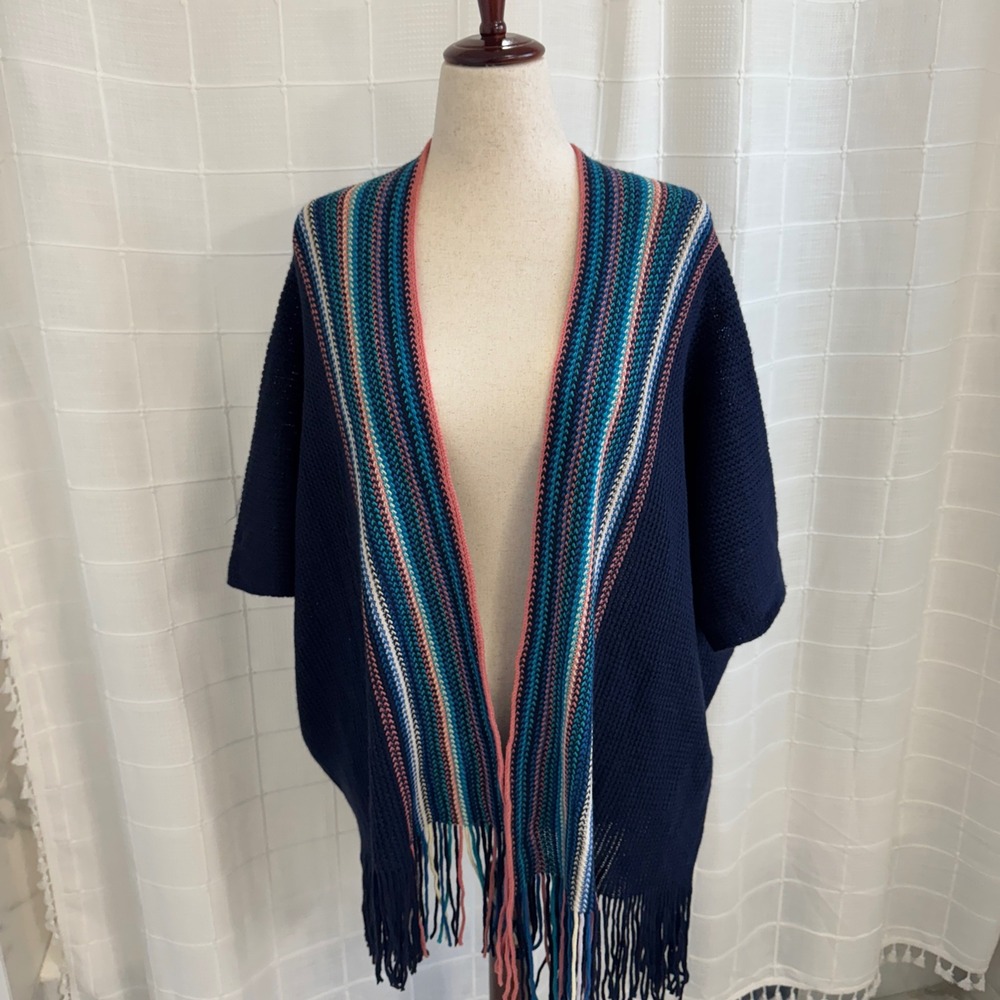 Y2K Mudd Open Cardigan Fringe Knit Striped Sweatsr